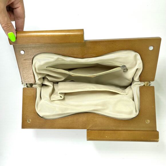 RETRO Woven Clutch Purse Wood Festival Boho Bohemian 70s Neutral Summer Fall - Picture 4 of 11